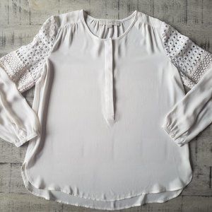 Ann Taylor Loft Cream Lace Crochet Sleeve Top